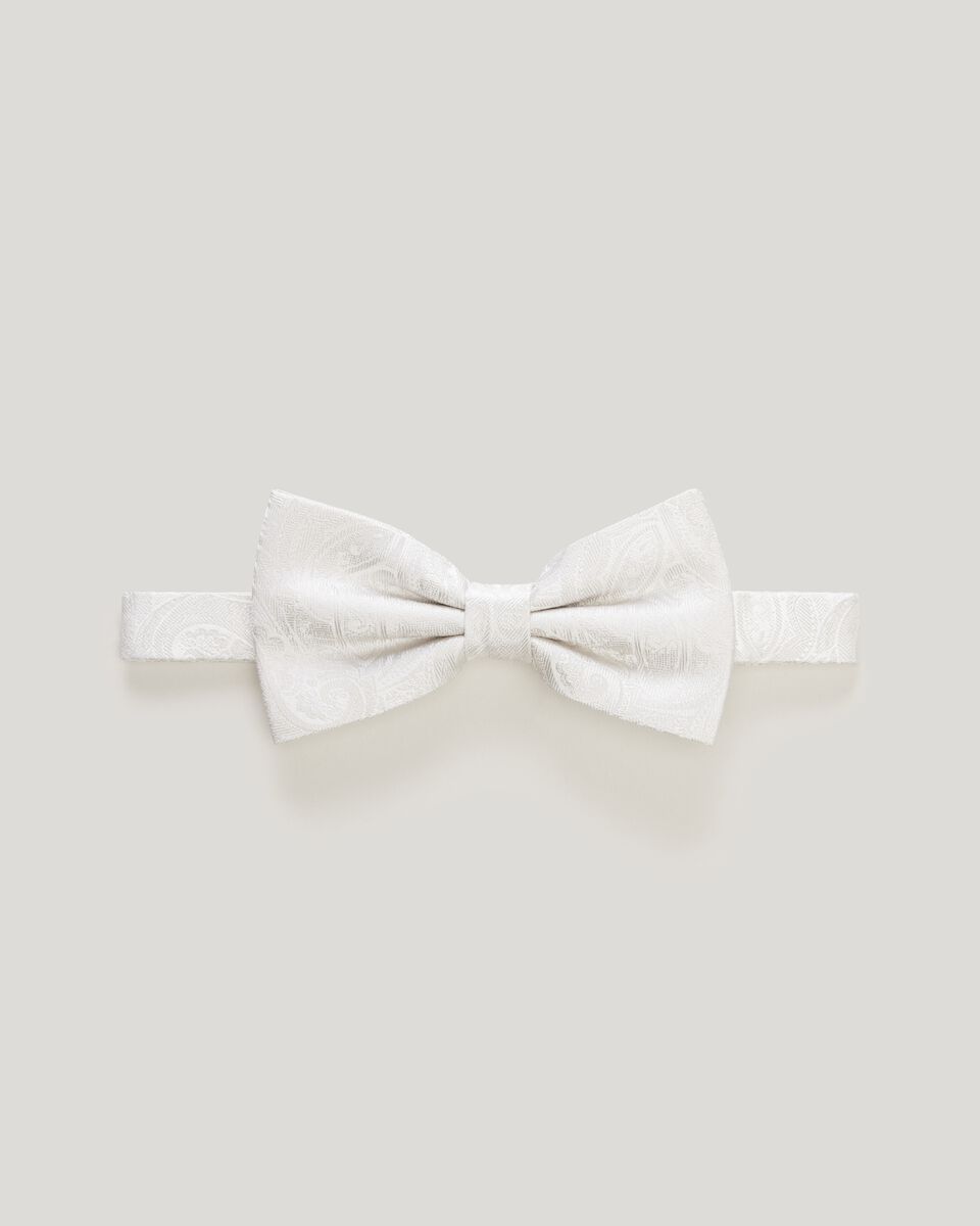 Silk Paisley Jacquard Bow Tie, Ivory, hi-res
